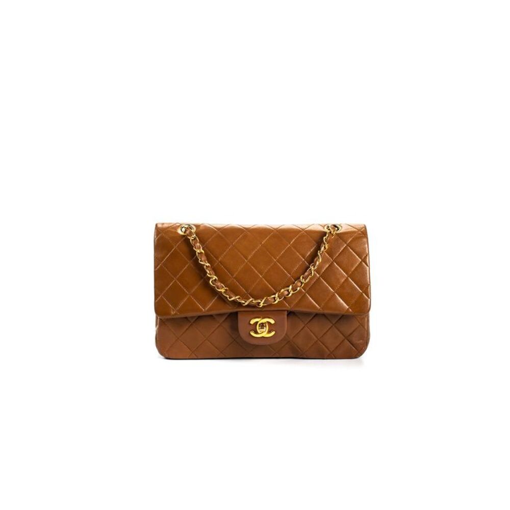 Chanel Womens Lambskin Leather Quilted Classic Double Flap Bag Handbag Brown